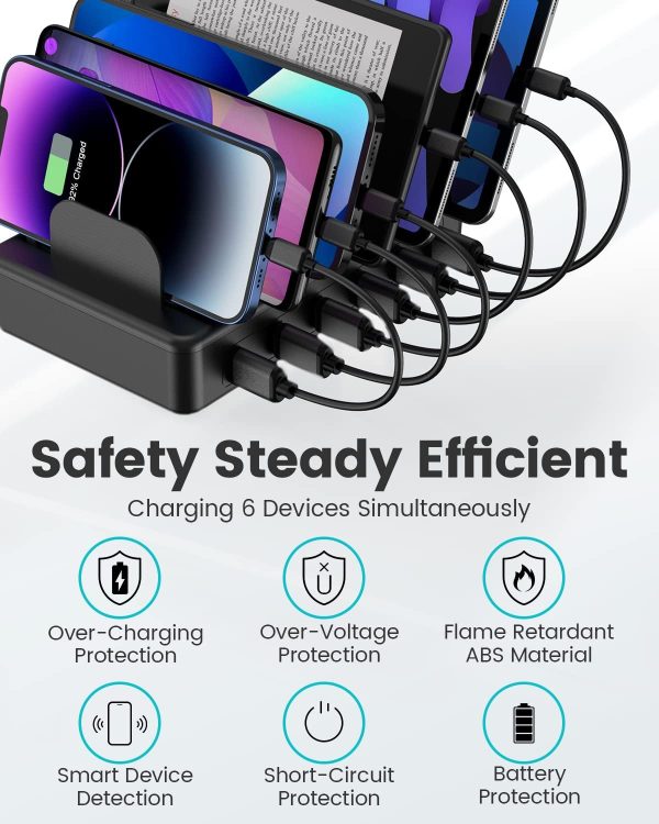 CREATIVE DESIGN Charging Station, 50W 6 Ports Multi Charger Station with 6 Charging Cables, USB Charging Dock for Multiple Devices, Compatible with Cellphone iPad Kindle Tablet and Other Electronic - Image 3