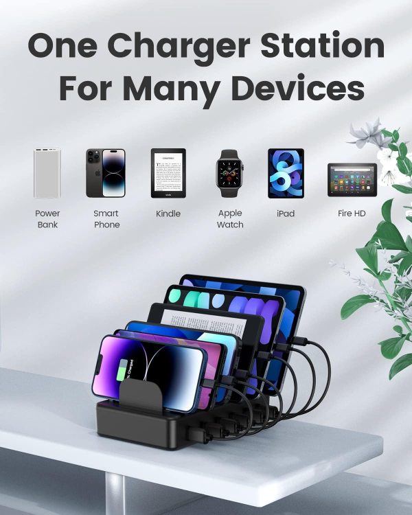 CREATIVE DESIGN Charging Station, 50W 6 Ports Multi Charger Station with 6 Charging Cables, USB Charging Dock for Multiple Devices, Compatible with Cellphone iPad Kindle Tablet and Other Electronic - Image 4