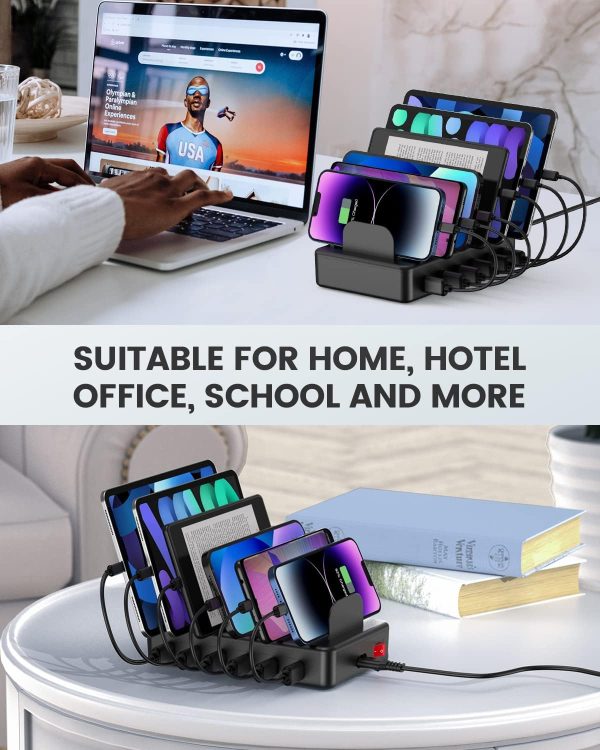 CREATIVE DESIGN Charging Station, 50W 6 Ports Multi Charger Station with 6 Charging Cables, USB Charging Dock for Multiple Devices, Compatible with Cellphone iPad Kindle Tablet and Other Electronic - Image 5
