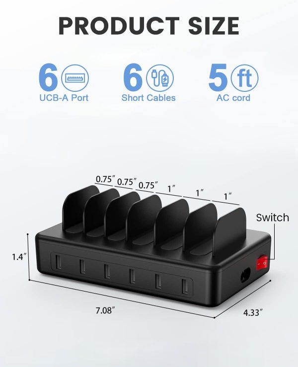 CREATIVE DESIGN Charging Station, 50W 6 Ports Multi Charger Station with 6 Charging Cables, USB Charging Dock for Multiple Devices, Compatible with Cellphone iPad Kindle Tablet and Other Electronic - Image 7