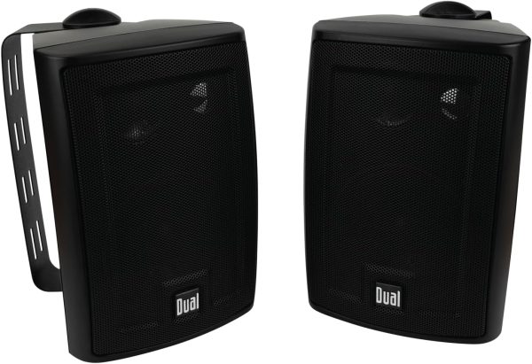 Dual Electronics 4" 3-Way High Performance Outdoor Indoor Speakers with Powerful Bass, Effortless Mounting Swivel Brackets, All Weather Resistance, Sold in Pair, LU43PP