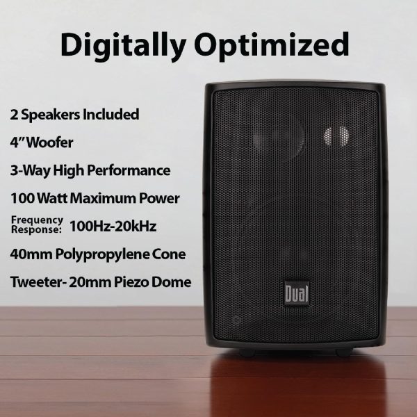 Dual Electronics 4" 3-Way High Performance Outdoor Indoor Speakers with Powerful Bass, Effortless Mounting Swivel Brackets, All Weather Resistance, Sold in Pair, LU43PP - Image 3