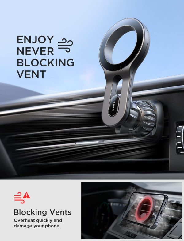 LISEN for iPhone 16 MagSafe Car Mount, [Quick Install] Magnetic Mag Safe Car Phone Holder Vent, Car Accessories Valentines Gifts for Him Her iPhone 16 Pro Max 15 14 13 12 Plus Mini Men Women, Black - Image 5