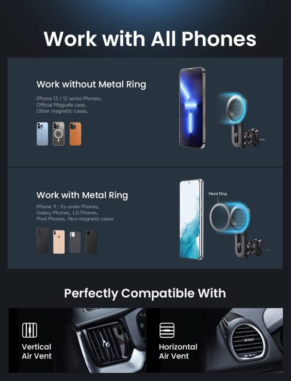 LISEN for iPhone 16 MagSafe Car Mount, [Quick Install] Magnetic Mag Safe Car Phone Holder Vent, Car Accessories Valentines Gifts for Him Her iPhone 16 Pro Max 15 14 13 12 Plus Mini Men Women, Black - Image 7