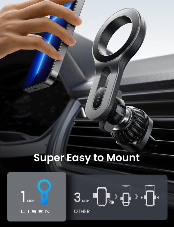 LISEN for iPhone 16 MagSafe Car Mount, [Quick Install] Magnetic Mag Safe Car Phone Holder Vent, Car Accessories Valentines Gifts for Him Her iPhone 16 Pro Max 15 14 13 12 Plus Mini Men Women, Black - Image 8