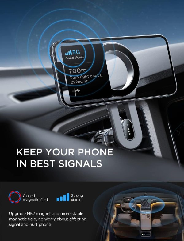 LISEN for iPhone 16 MagSafe Car Mount, [Quick Install] Magnetic Mag Safe Car Phone Holder Vent, Car Accessories Valentines Gifts for Him Her iPhone 16 Pro Max 15 14 13 12 Plus Mini Men Women, Black - Image 9