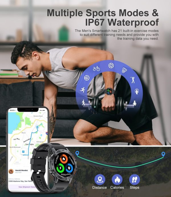 Military Smart Watch for Men(Answer/Dial Calls),100 Sports Modes, 5ATM Waterproof Fitness Watch with Heart Rate/SpO2/Blood Pressure for Android and iOS,1.39''HD DIY Screen Smartwatch Black - Image 3