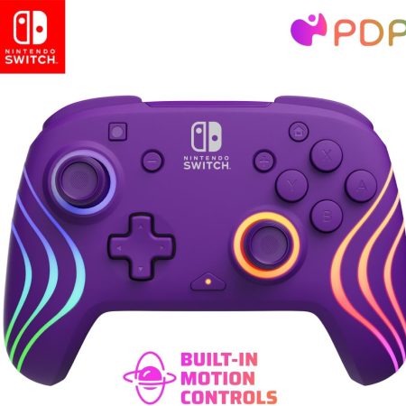 PDP Afterglow Wave Wireless Pro Controller with Full Motion for Nintendo Switch, Nintendo Switch - OLED Model, 8 RGB LED Lighting Zones, 30 Foot Range, 20 Hour Rechargeable Battery: Purple