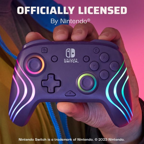 PDP Afterglow Wave Wireless Pro Controller with Full Motion for Nintendo Switch, Nintendo Switch - OLED Model, 8 RGB LED Lighting Zones, 30 Foot Range, 20 Hour Rechargeable Battery: Purple - Image 5