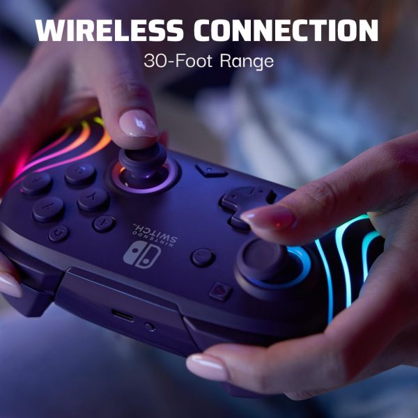PDP Afterglow Wave Wireless Pro Controller with Full Motion for Nintendo Switch, Nintendo Switch - OLED Model, 8 RGB LED Lighting Zones, 30 Foot Range, 20 Hour Rechargeable Battery: Purple - Image 6