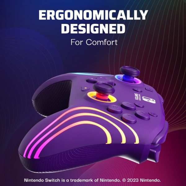 PDP Afterglow Wave Wireless Pro Controller with Full Motion for Nintendo Switch, Nintendo Switch - OLED Model, 8 RGB LED Lighting Zones, 30 Foot Range, 20 Hour Rechargeable Battery: Purple - Image 7