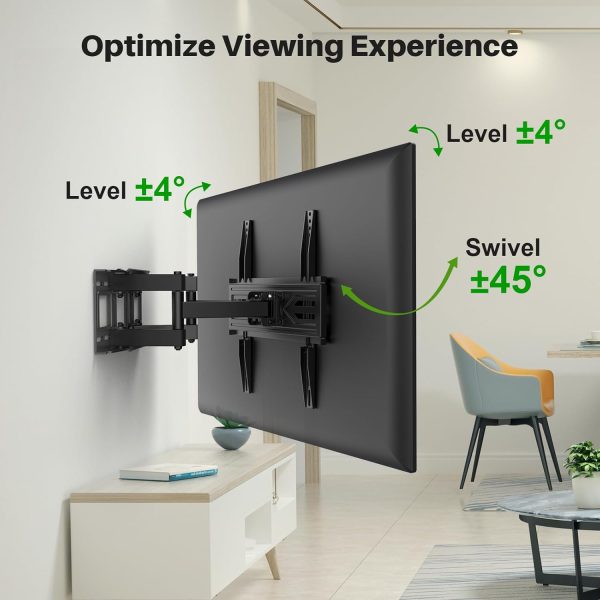 USX MOUNT Full Motion TV Wall Mount for Most 32-70 inch TVs up to 99 lbs, Wall Mount TV Bracket with Dual Articulating Arms, Swivel, Tilt, Max VESA 400x400mm, TV Mount Fits 12”/16” Wood Studs - Image 3
