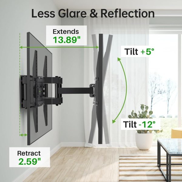 USX MOUNT Full Motion TV Wall Mount for Most 32-70 inch TVs up to 99 lbs, Wall Mount TV Bracket with Dual Articulating Arms, Swivel, Tilt, Max VESA 400x400mm, TV Mount Fits 12”/16” Wood Studs - Image 5
