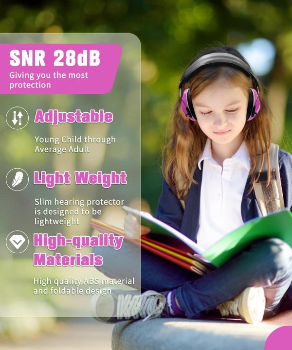 Noise Canceling Headphones - 25dB NRR Kids Ear Protection Earmuffs for School, Monster Jam, Fireworks, Travel, Air Show, Concert, Autism - Pink - Image 2