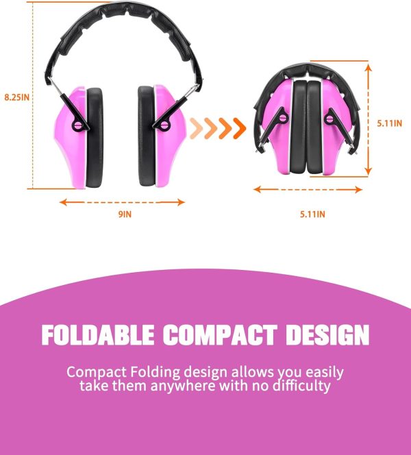 Noise Canceling Headphones - 25dB NRR Kids Ear Protection Earmuffs for School, Monster Jam, Fireworks, Travel, Air Show, Concert, Autism - Pink - Image 4