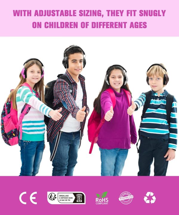 Noise Canceling Headphones - 25dB NRR Kids Ear Protection Earmuffs for School, Monster Jam, Fireworks, Travel, Air Show, Concert, Autism - Pink - Image 6